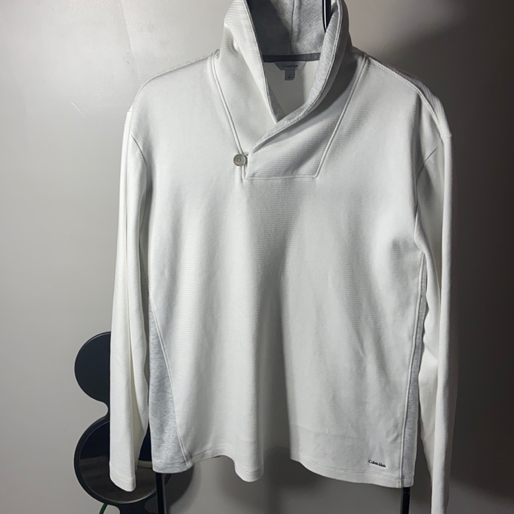 Calvin Klein White Shawl Collar Long Sleeve Top